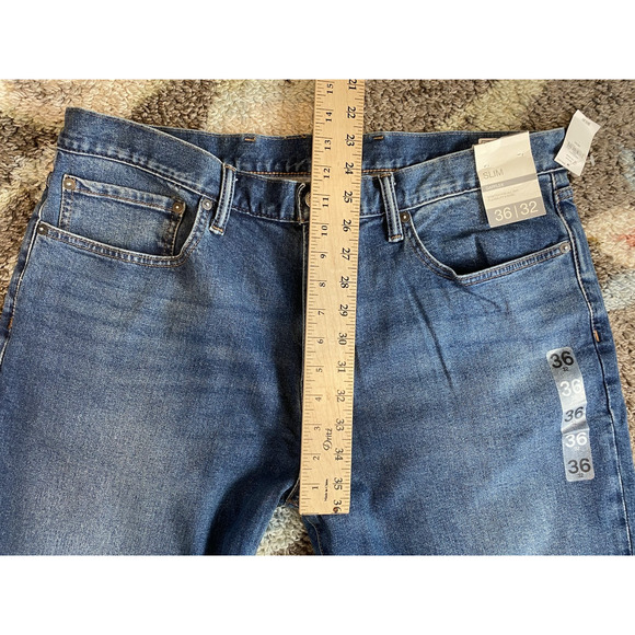 Gap Jeans Mens 36x32 NEW Slim Straight Blue Faded Stretch Denim Casual Pants - Picture 9 of 11